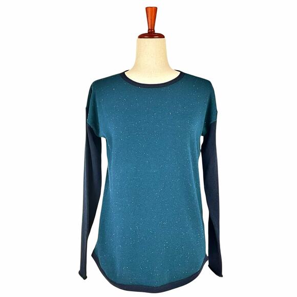 SMARTWOOL Women's Shadow Pine Colorblock Crew Sweater Twilight Blue Donegal Sz S - Picture 2 of 9